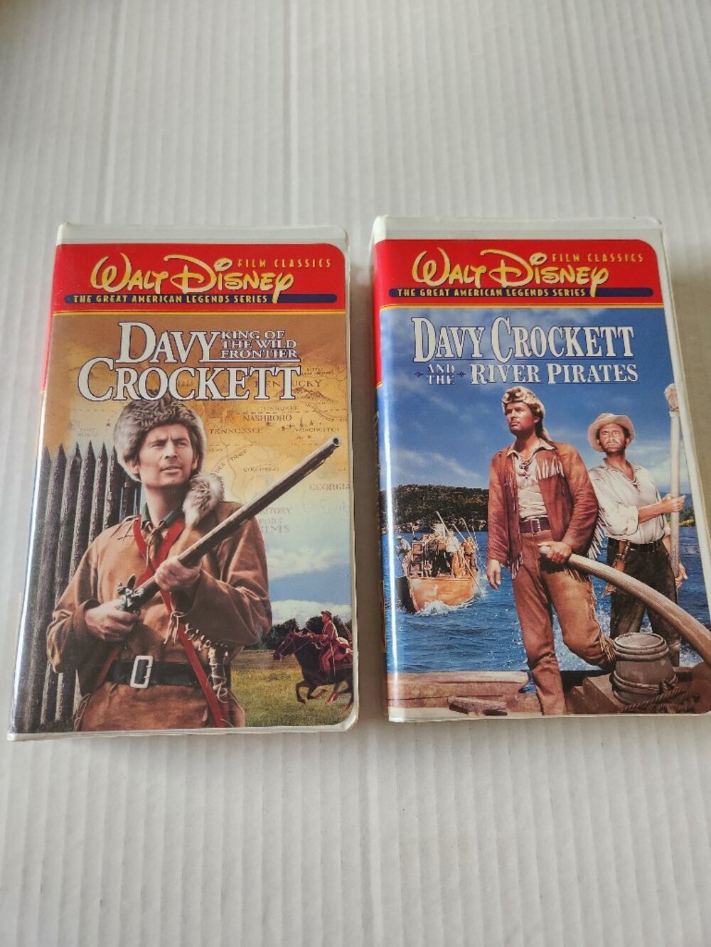 Walt Disney's DAVY CROCKETT VHS LOT of 2 Movie Vintage 90s Great American Legend
